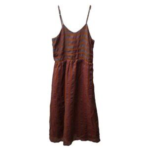 Loup Orange Purple Striped Summer Midi Dress Linen Viscose S